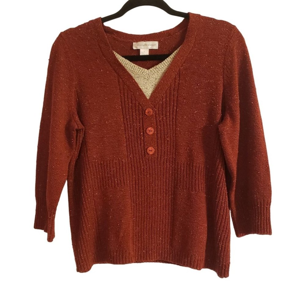 Christopher and Banks knit top size Large‎ speckled rusty red half sleeve ribbed